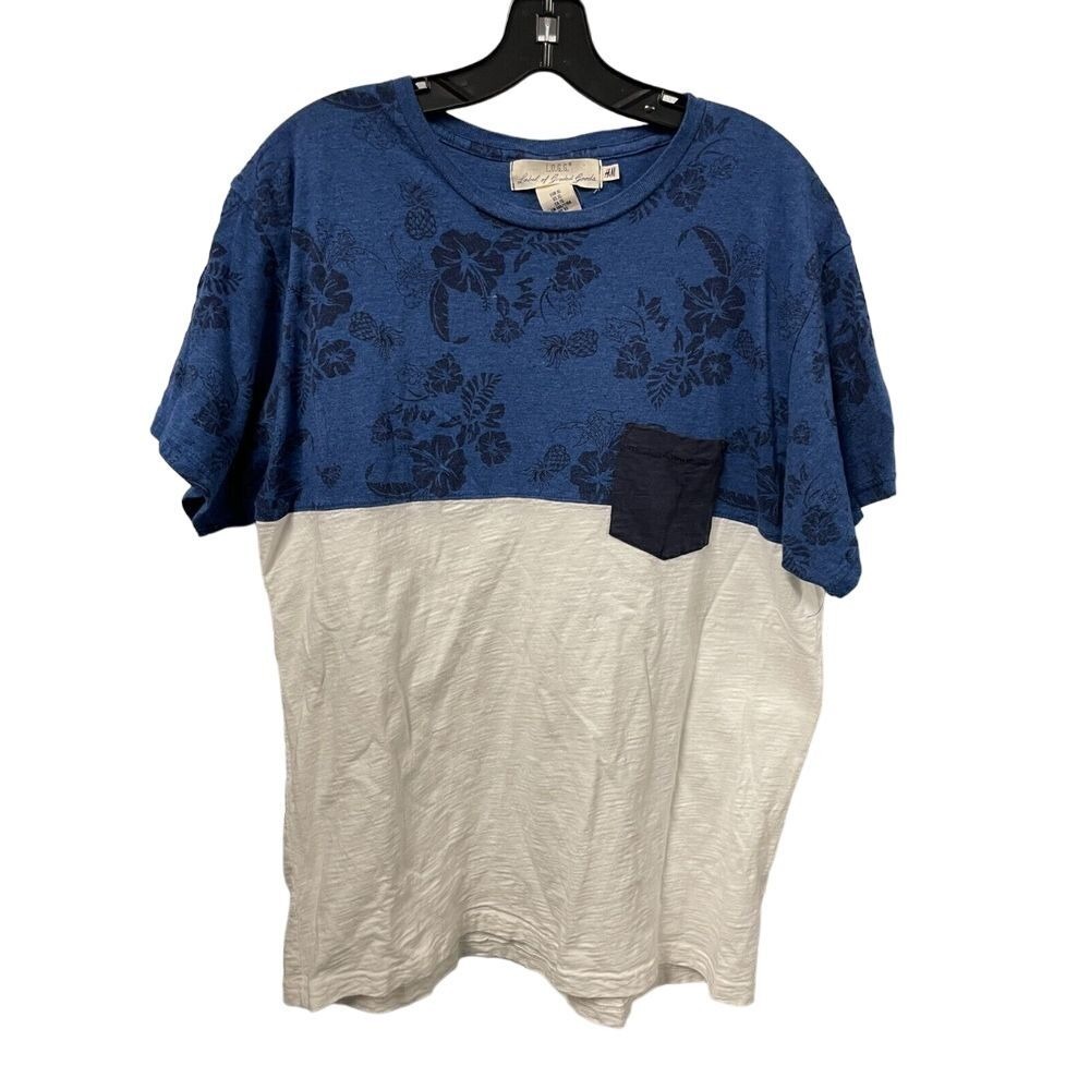 H&M LOGG Color Block T-Shirt Mens XL‎ Floral Blue White Hawaiian Print Basic